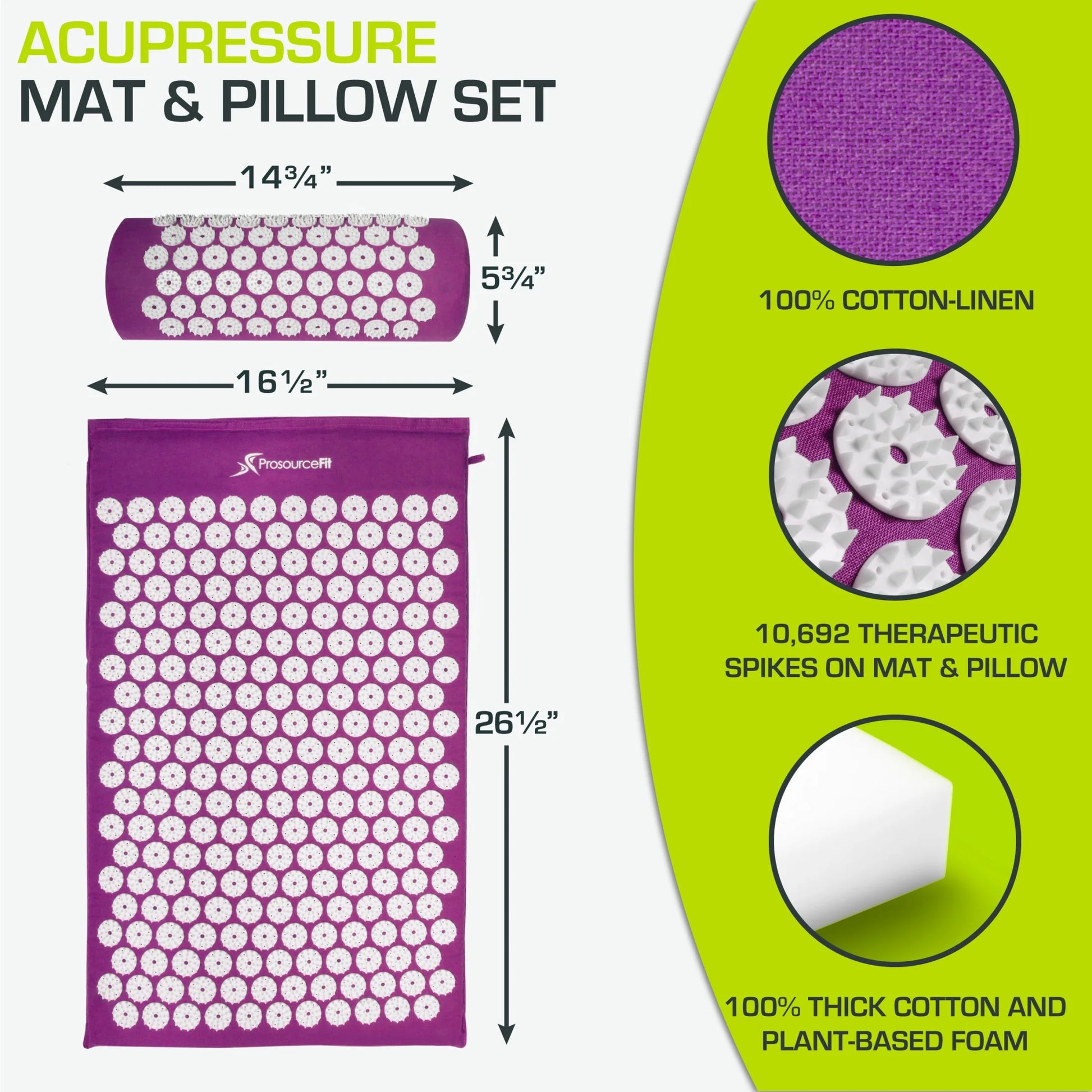 Acupressure Mat and Pillow Set for Back/Neck Pain Relief and Muscle Relaxation