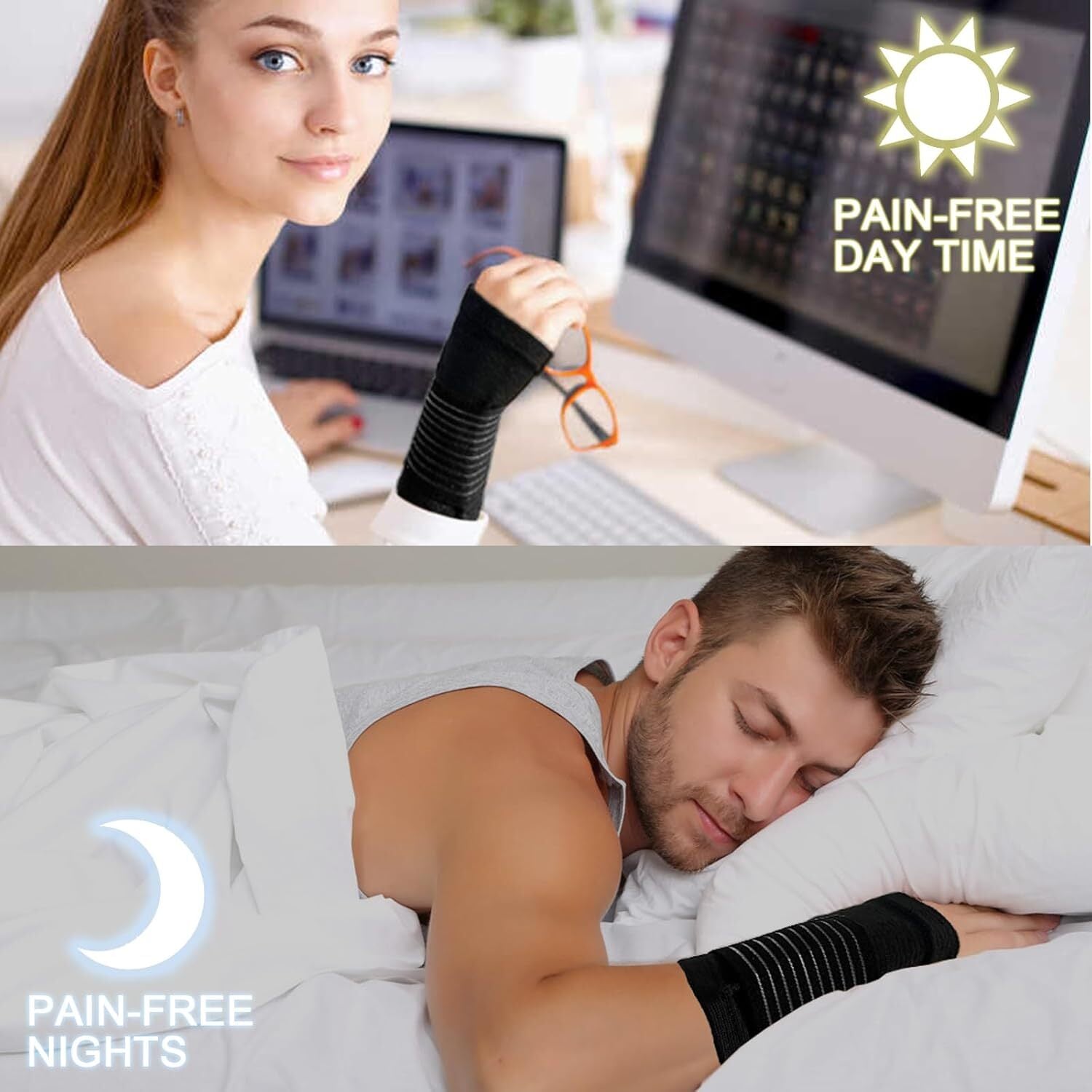 2 Pack Wrist Brace, Compression Wrist Support Splint for Women Men, Adjustable W