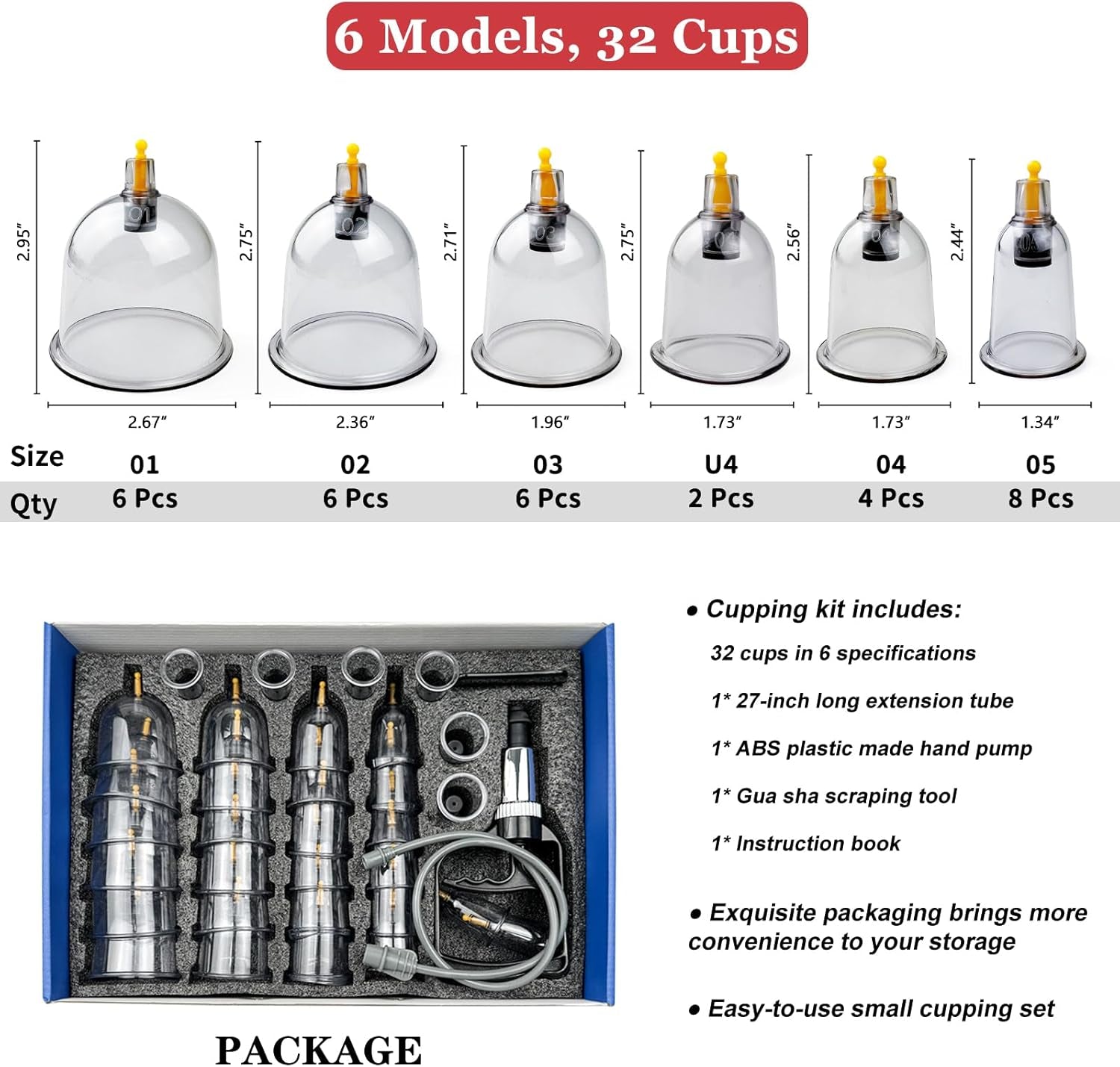 Cupping Therapy Set,32 Therapy Cups Cupping Set with Pump, Professional Chinese Acupoint Cupping Therapy Sets Hijama for Cupping Massage, Muscle&Joints