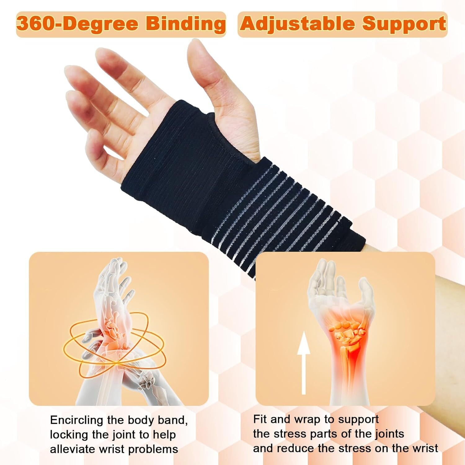 2 Pack Wrist Brace, Compression Wrist Support Splint for Women Men, Adjustable W