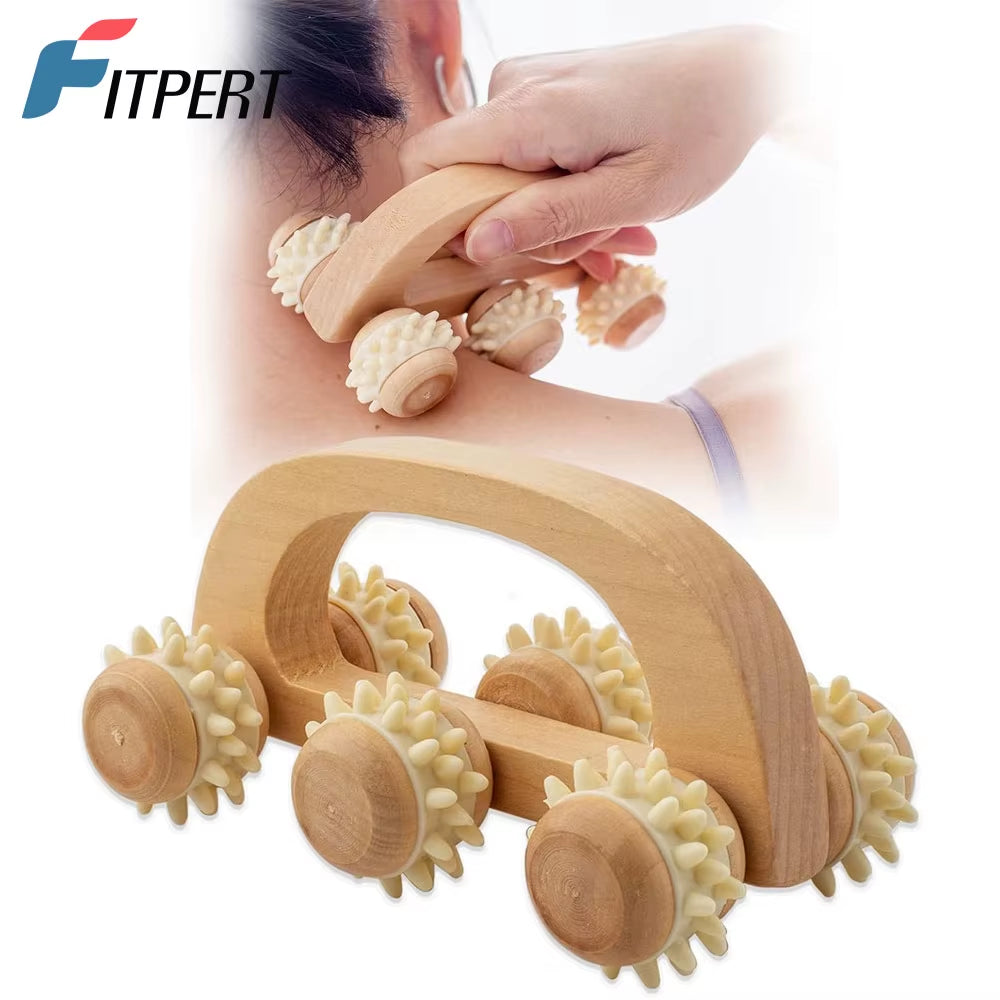 Handheld Massage Roller for Sore Muscle, Wood Therapy Massage Tools, Wooden Fascia Roller for Deep Tissue, Lymphatic Drainage