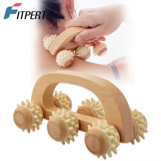 Handheld Massage Roller for Sore Muscle, Wood Therapy Massage Tools, Wooden Fascia Roller for Deep Tissue, Lymphatic Drainage